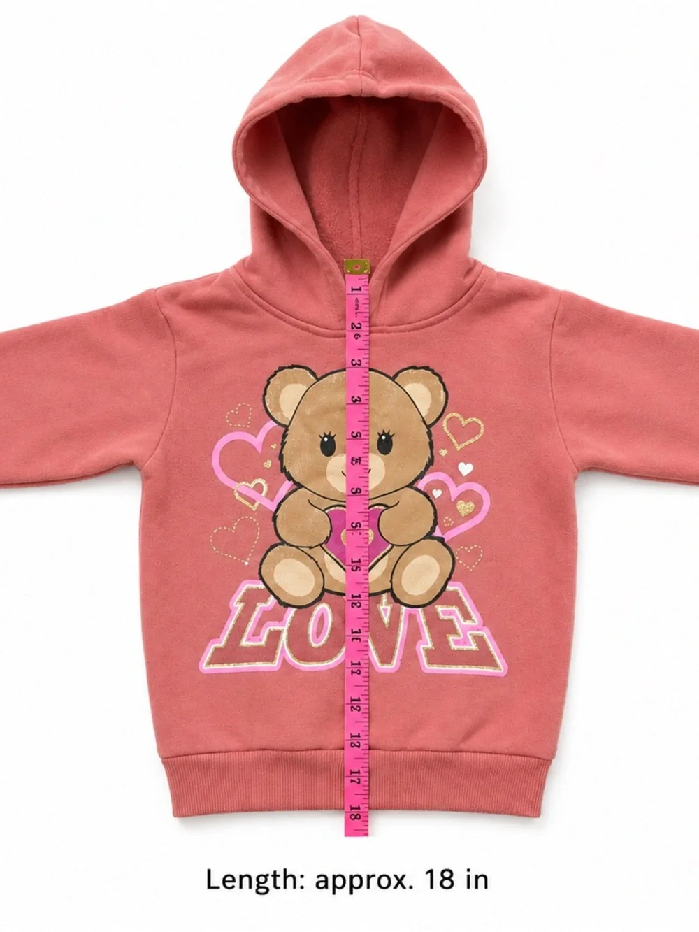 Girls Love Teddy Bear Heart LOVE Hoodie Pink Girls Size 4